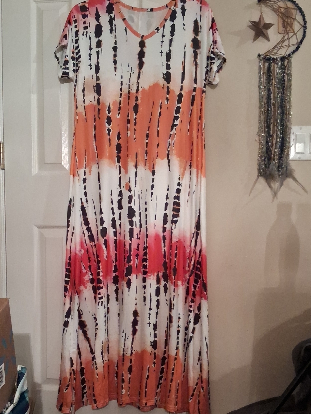 Vibrant Tie-Dye Maxi Dress in Orange, Pink & Black New Without Tags